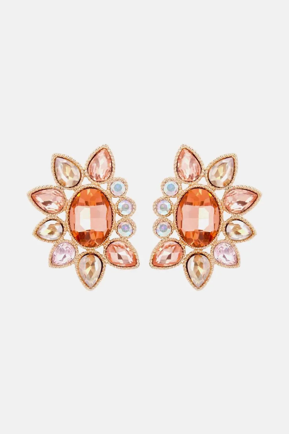 Geometrical Shape Glass Stone Dangle Earrings Peach One Size Earrings - Tophatter Daily Deals