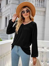 V-Neck Long Sleeve Blouse Blouses - Tophatter Daily Deals