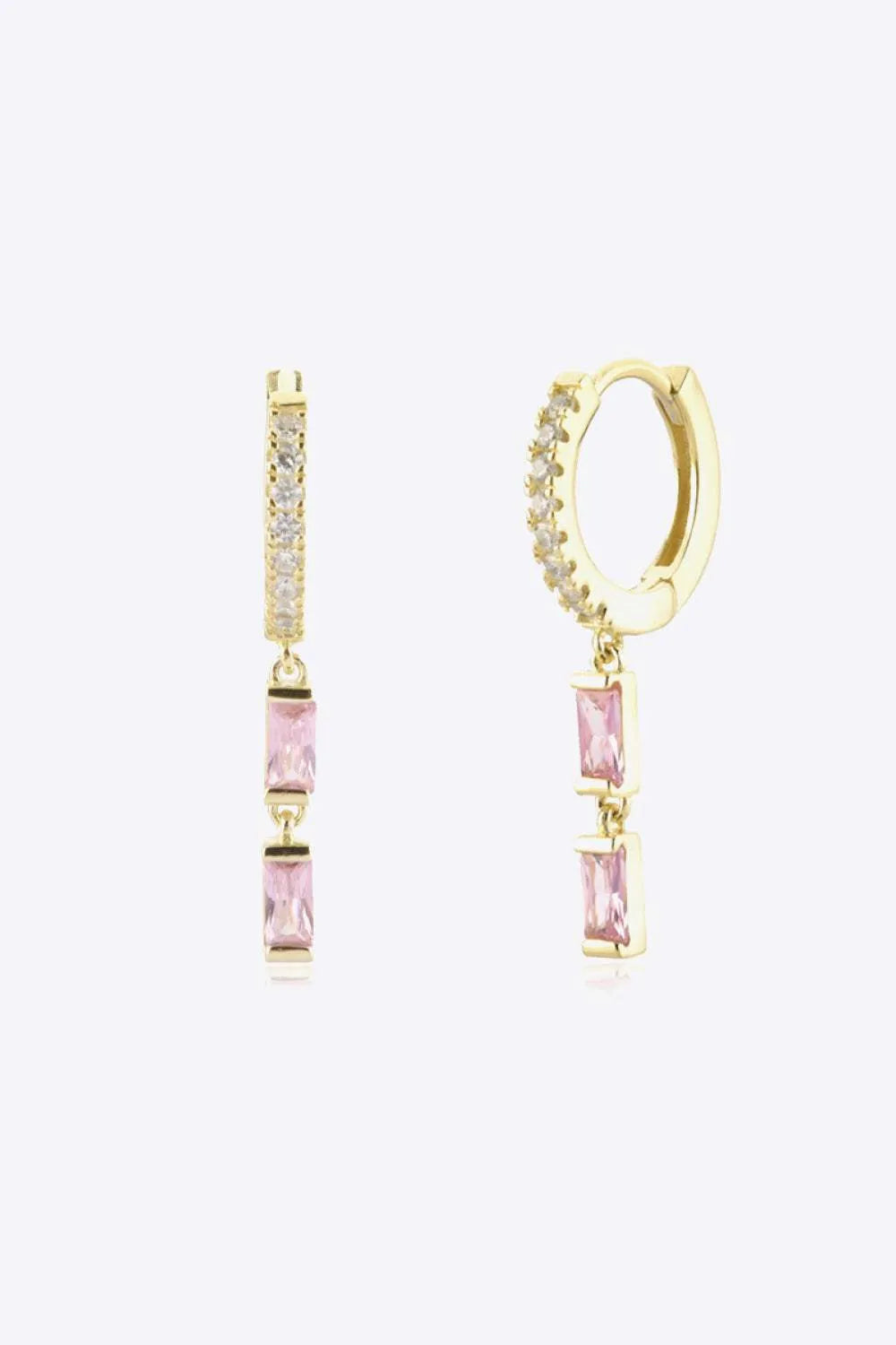 Zircon 925 Sterling Silver Drop Huggie Earrings Gold Pink One Size Earrings - Tophatter Daily Deals