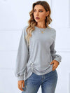 Ruched Detail Round Neck T-Shirt Women's T-Shirts - Tophatter Daily Deals