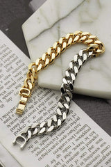 Two-Tone Chunky Chain Bracelet Gold Silver One Size Bracelets - Tophatter Daily Deals