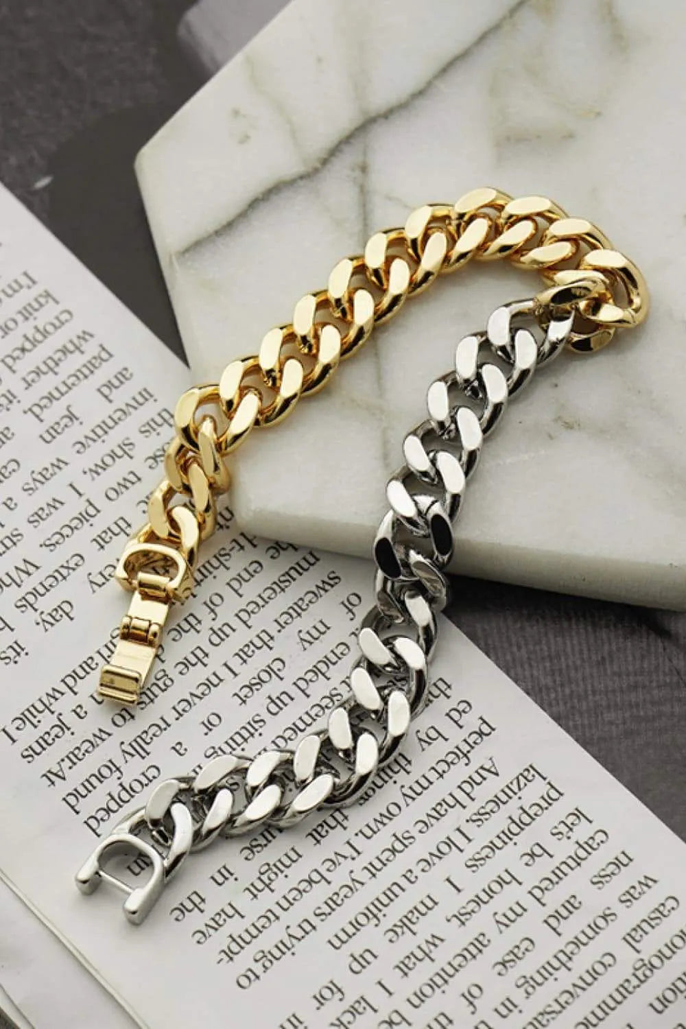 Two-Tone Chunky Chain Bracelet Gold Silver One Size Bracelets - Tophatter Daily Deals