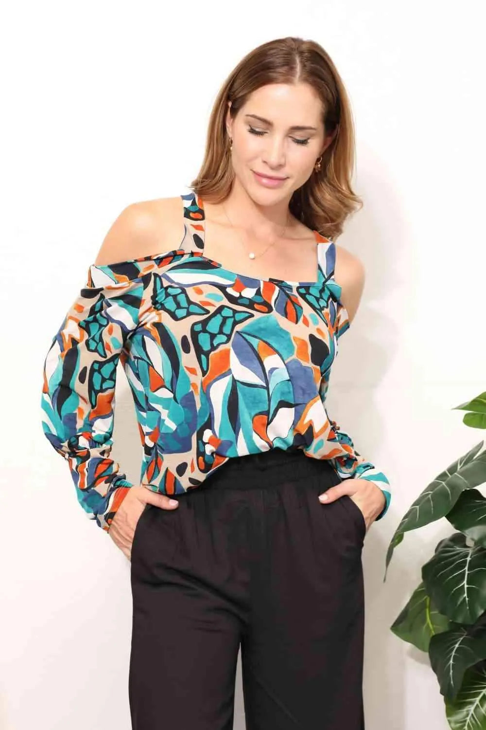 Sew In Love Full Size High Neck Off Shoulder Criss Cross Top Blouses - Tophatter Daily Deals