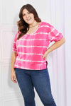 Yelete Full Size Oversized Fit V-Neck Striped Top Hot Pink Women's T-Shirts - Tophatter Daily Deals