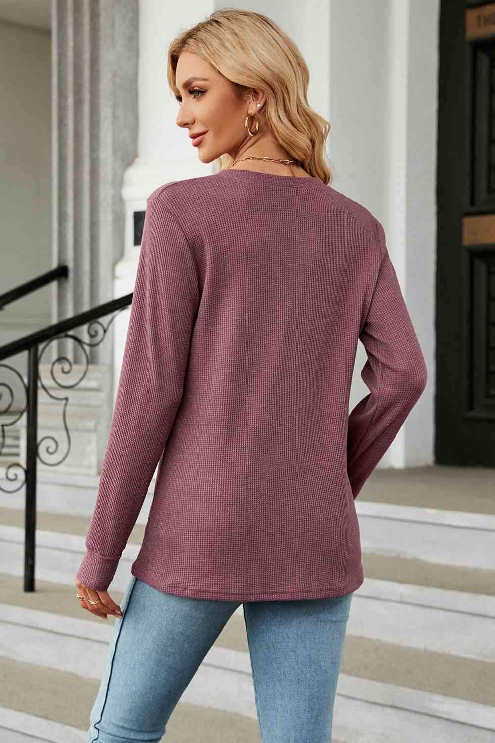 V-Neck Long Sleeve Blouse Blouses - Tophatter Daily Deals