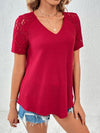 Lace Detail V-Neck Short Sleeve T-Shirt Women's T-Shirts - Tophatter Daily Deals