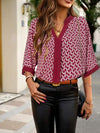 Geometric Print Notched Blouse Cerise Blouses - Tophatter Daily Deals