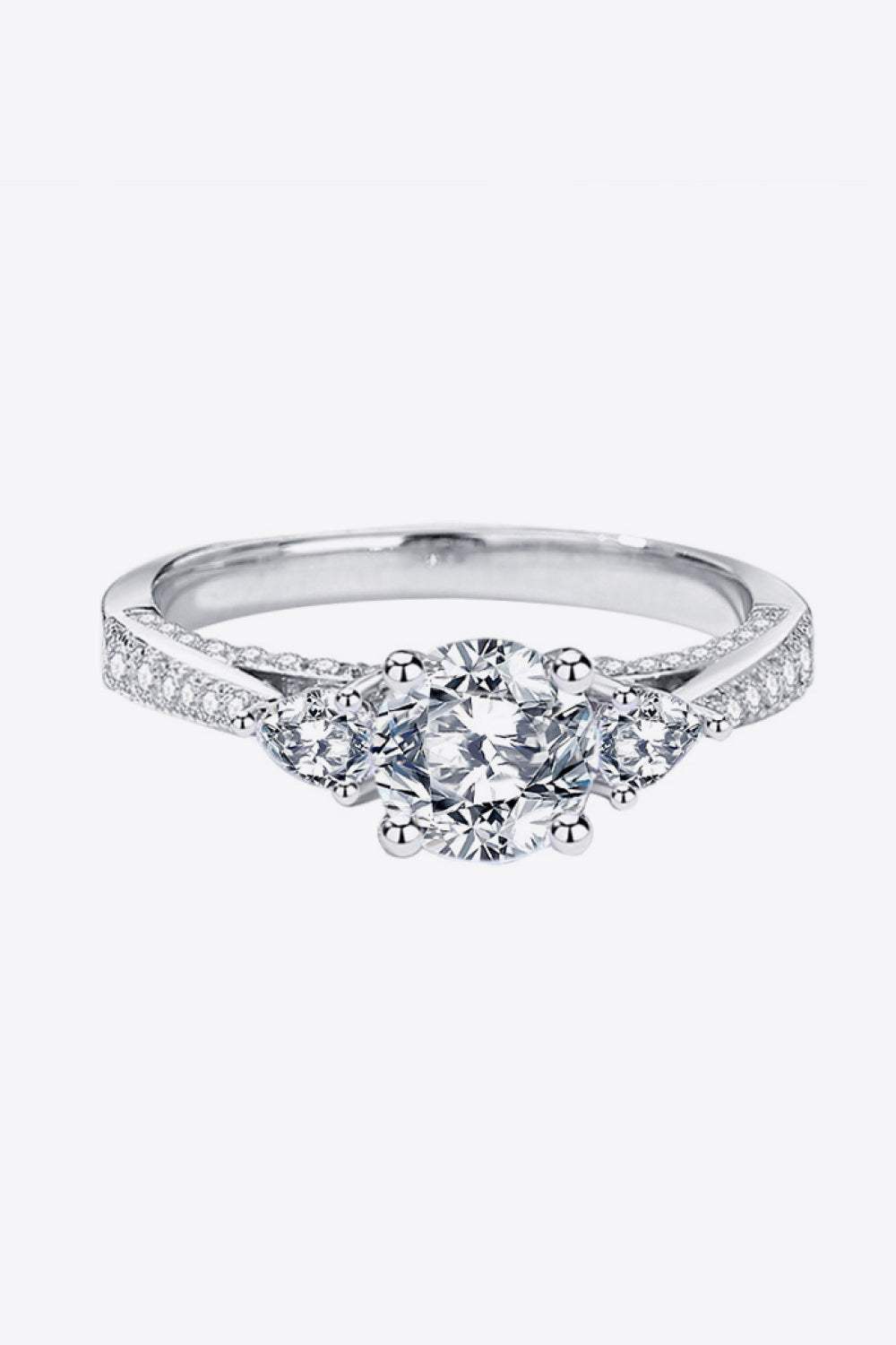 1 Carat Moissanite 4-Prong Side Stone Ring Silver Moissanite - Tophatter Daily Deals