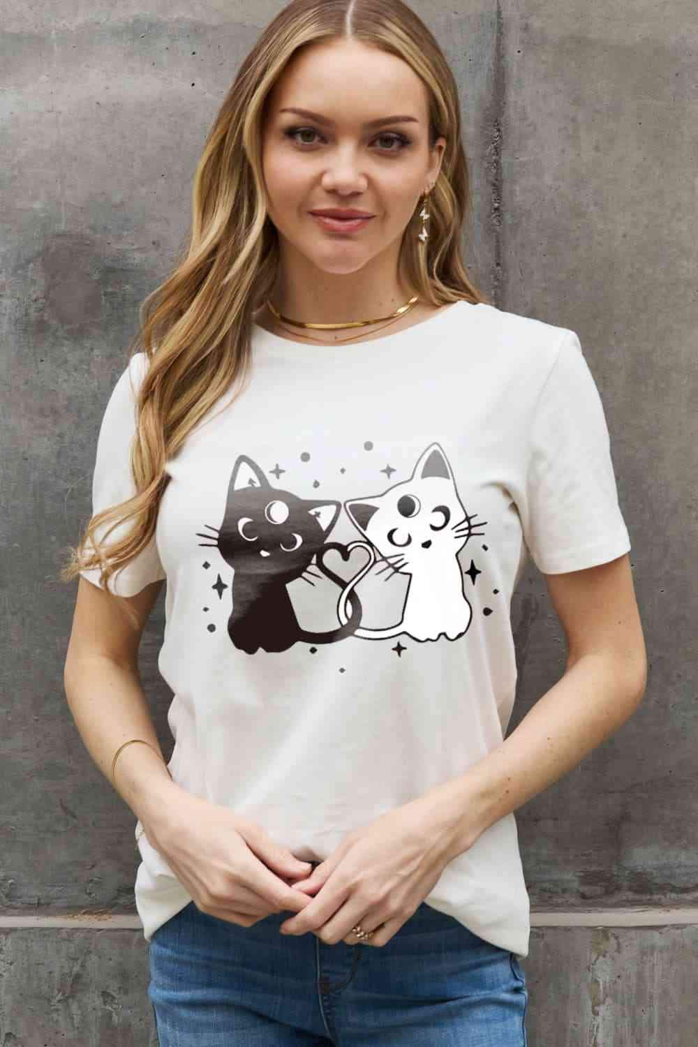 Simply Love Full Size Cats Graphic Cotton Tee Women's T-Shirts - Tophatter Daily Deals