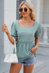 Eyelet Square Neck Short Sleeve T-Shirt Women's T-Shirts - Tophatter Daily Deals