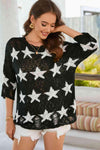 Star Pattern Round Neck Distressed Top Blouses - Tophatter Daily Deals