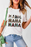 MAMA Graphic Cuffed Round Neck Tee Shirt White Women's T-Shirts - Tophatter Daily Deals