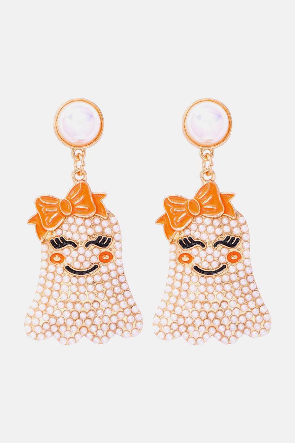 Smiling Ghost Shape Synthetic Pearl Earrings White One Size Earrings - Tophatter Daily Deals