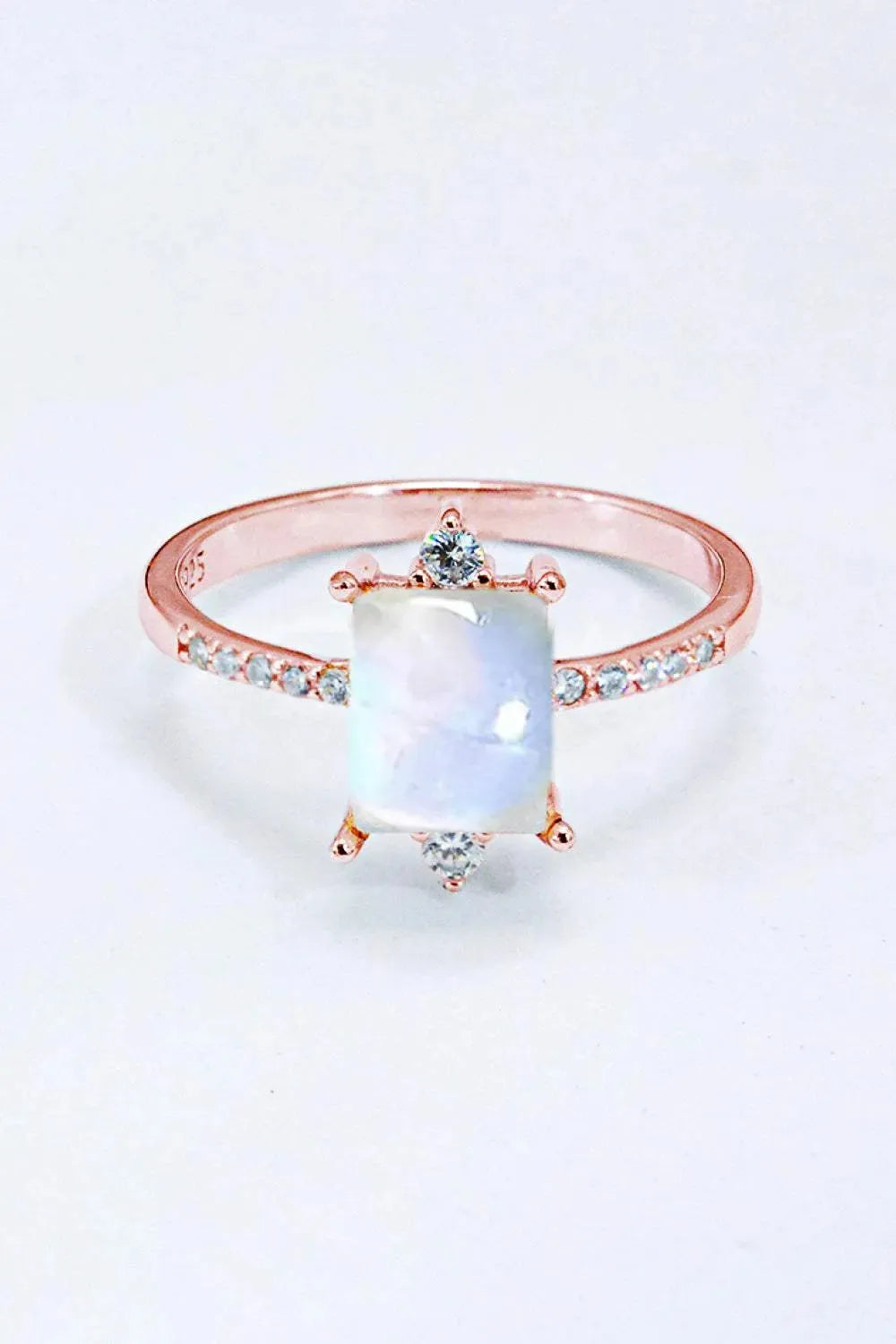 925 Sterling Silver Square Moonstone Ring Rose Gold Moonstone - Tophatter Daily Deals