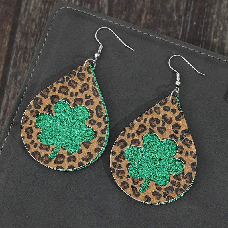 Leopard Hollowed Leather Teardrop Earrings Earrings - Tophatter Daily Deals