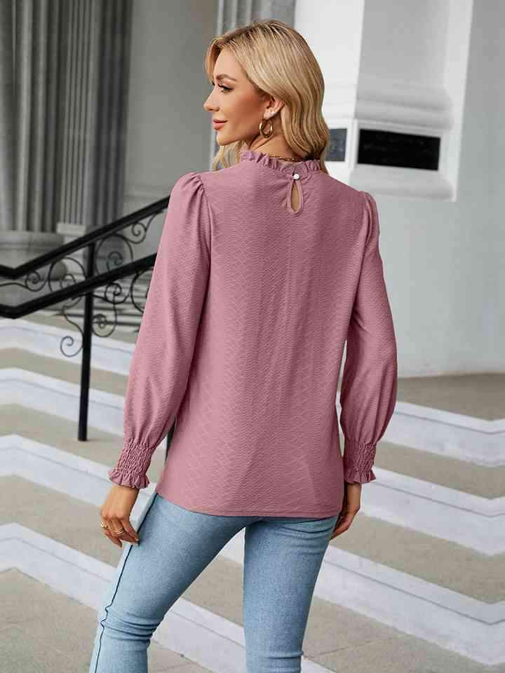 Round Neck Flounce Sleeve Blouse Women's T-Shirts - Tophatter Daily Deals