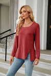 Square Neck Long Sleeve Slit T-Shirt Women's T-Shirts - Tophatter Daily Deals