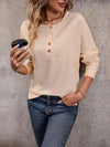 Round Neck Buttoned Slit Long Sleeve Top Women's T-Shirts - Tophatter Daily Deals