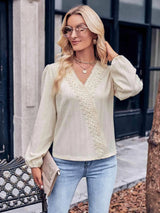 Puff Sleeve Surplice Neck Blouse Sand Blouses - Tophatter Daily Deals