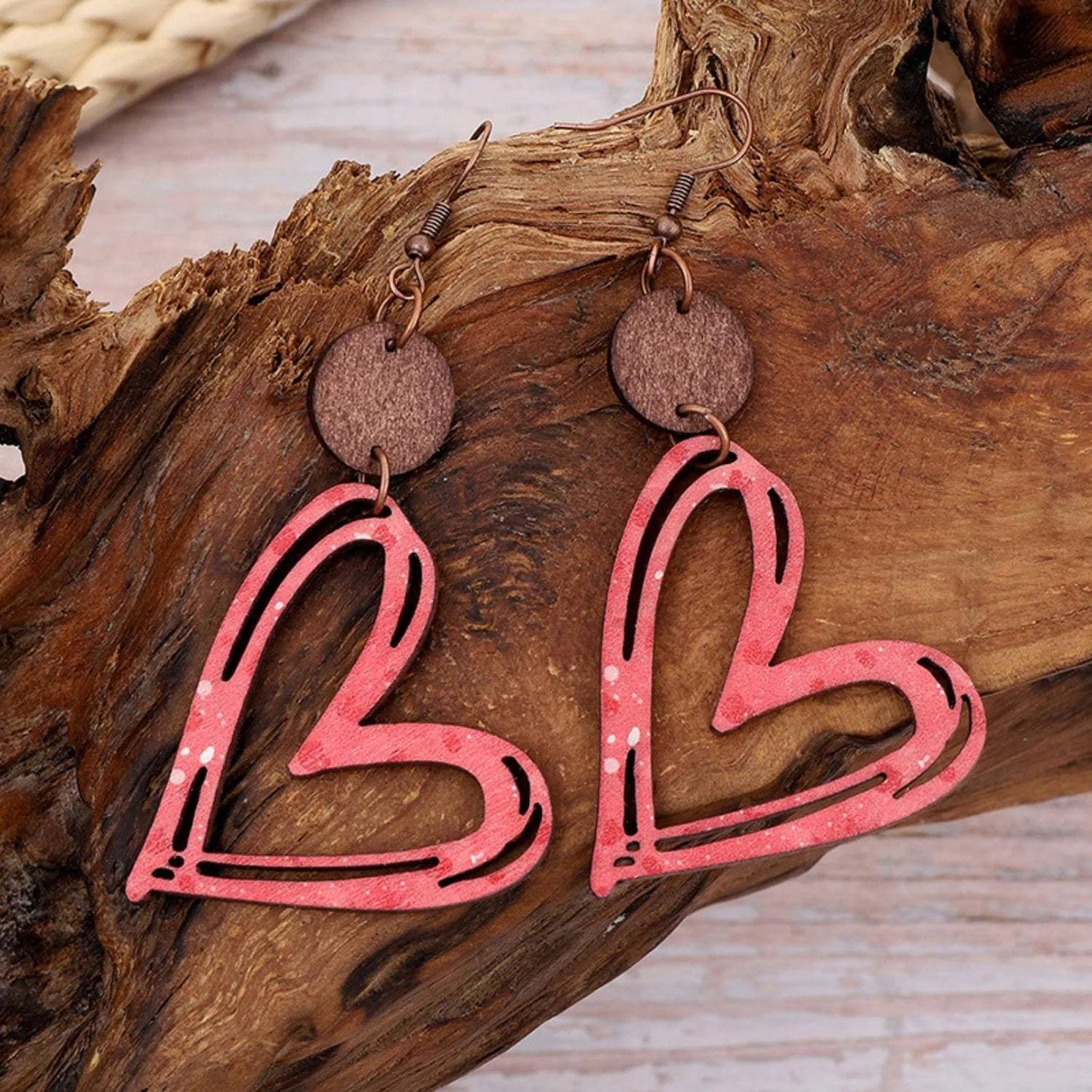 Cutout Heart Shape Wood Earrings Earrings - Tophatter Daily Deals