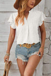 Swiss Dot Notched Cap Sleeve T-Shirt White Women's T-Shirts - Tophatter Daily Deals