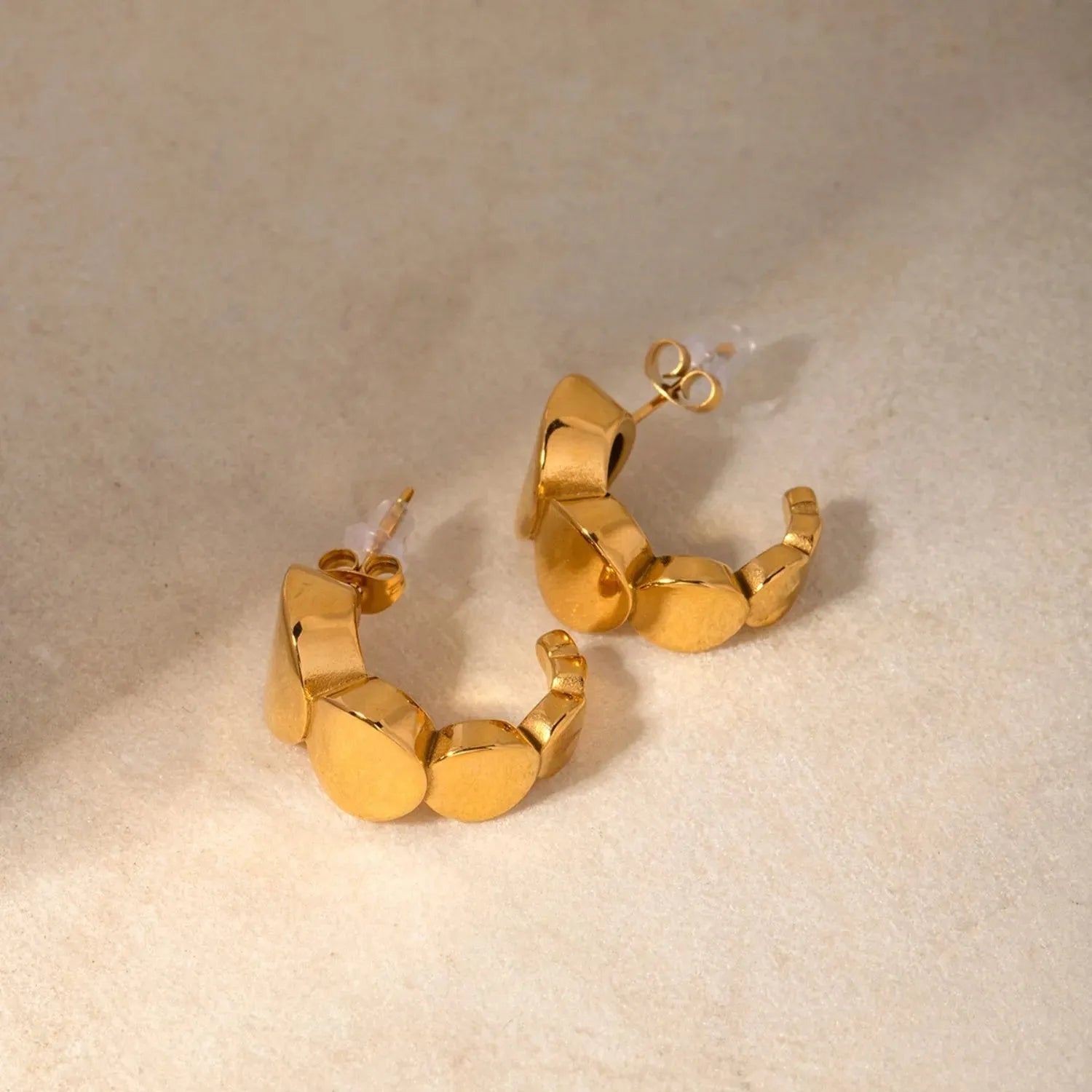 18K Gold-Plated Stainless Steel C-Hoop Earrings Gold One Size Earrings - Tophatter Daily Deals