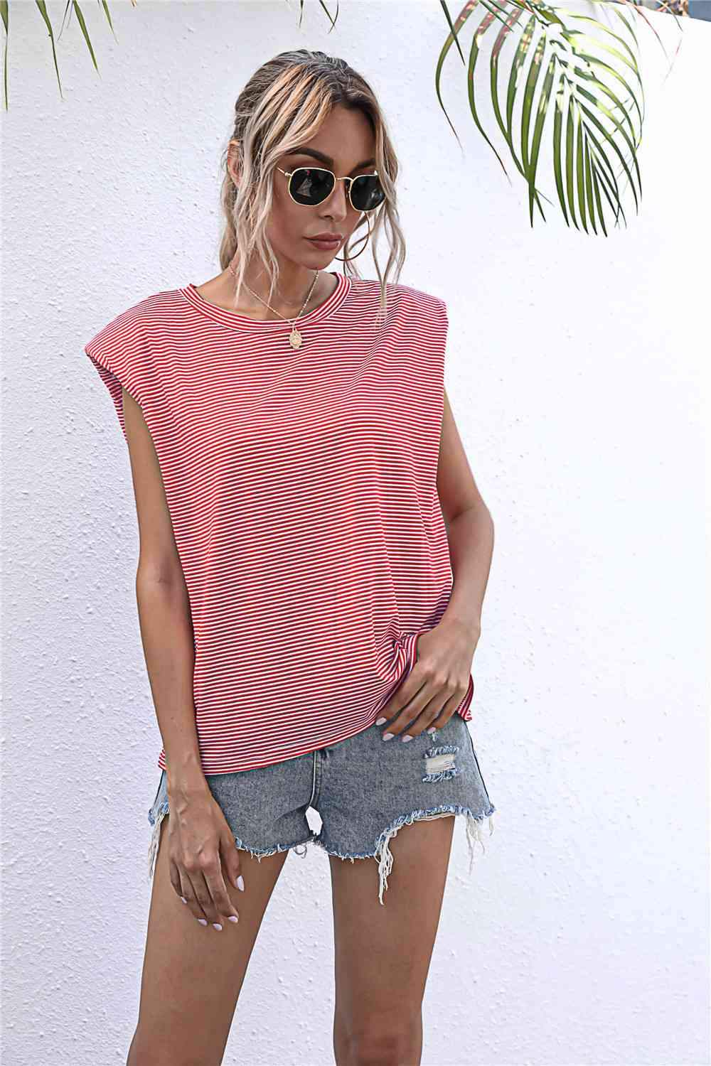 Round Neck Cap Sleeve Tee Stripe Women's T-Shirts - Tophatter Daily Deals