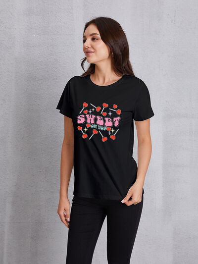 SWEET ON YOU Round Neck Short Sleeve T-Shirt Black Women's T-Shirts - Tophatter Daily Deals