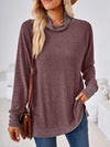 Contrast Mock Neck Long Sleeve T-Shirt Plum Women's T-Shirts - Tophatter Daily Deals