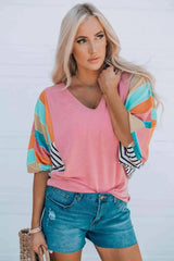 Striped Dolman Sleeve V-Neck Top Blouses - Tophatter Daily Deals