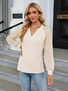 Notched Neck Long Sleeve Blouse Blouses - Tophatter Daily Deals