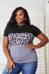 Double Take Leopard Print Color Block Short Sleeve T-Shirt Black Women's T-Shirts - Tophatter Daily Deals