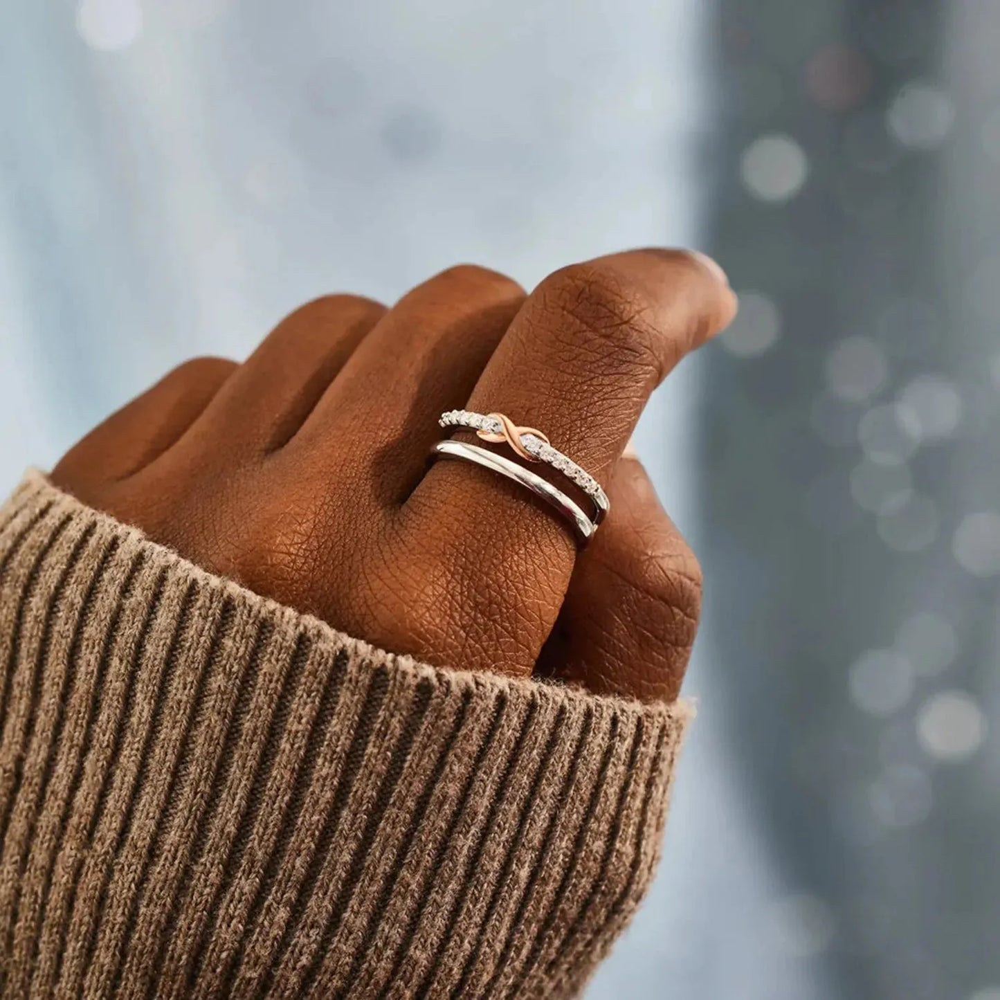 Double-Layered Zircon 925 Sterling Silver Ring Rings - Tophatter Daily Deals