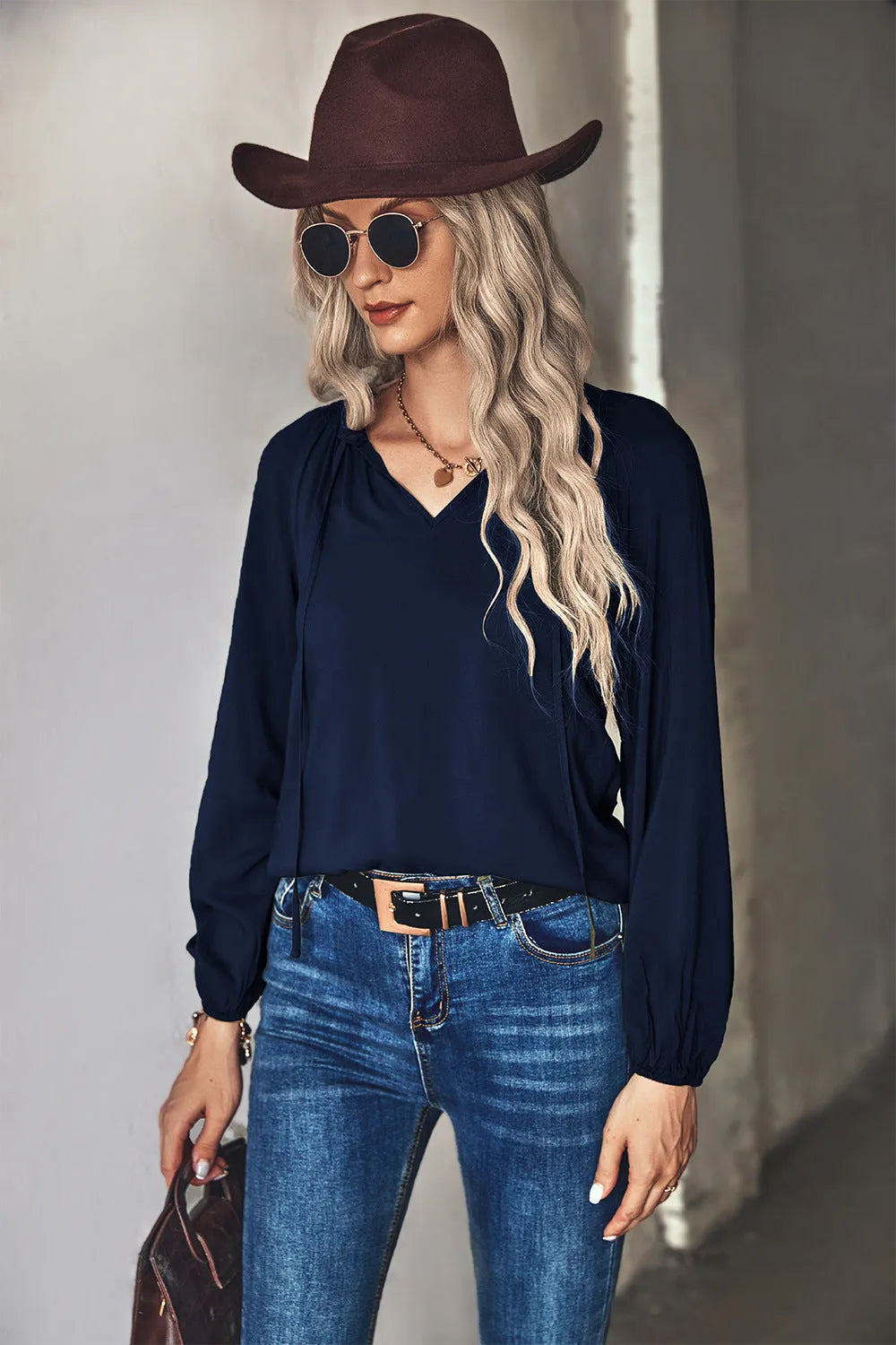 Gathered Detail Tie-Neck Blouse Blouses - Tophatter Daily Deals