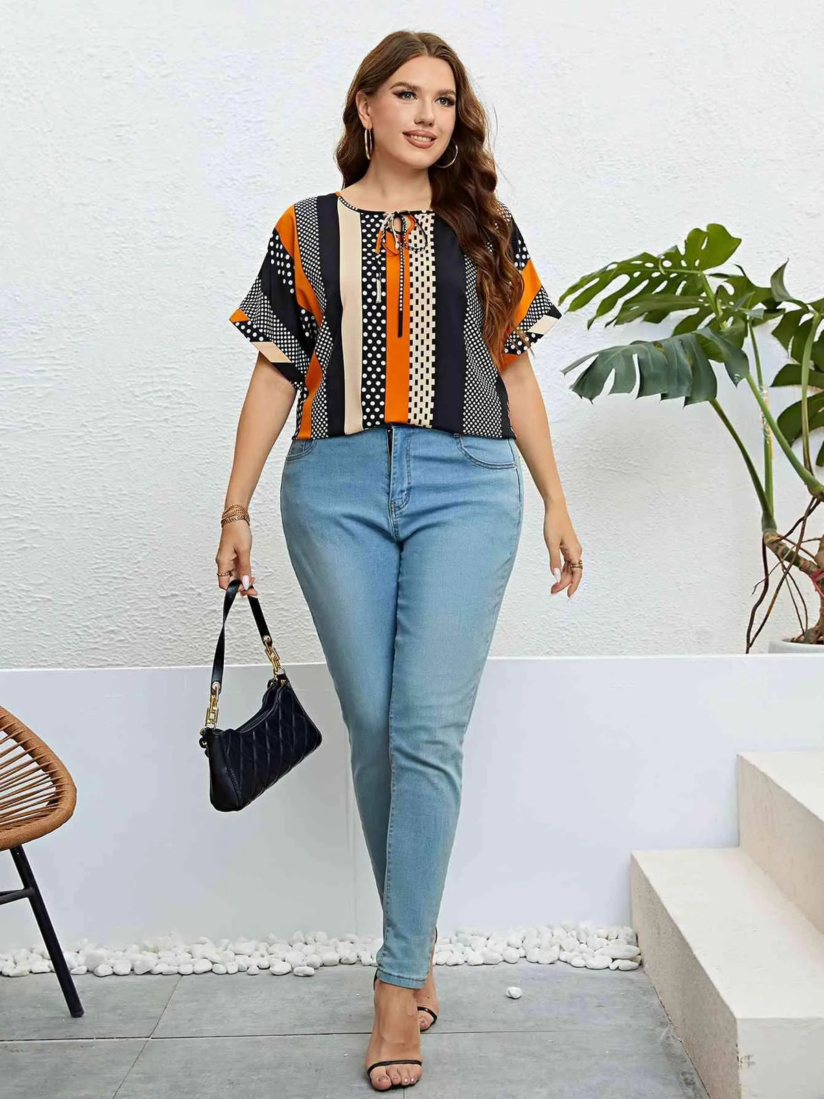 Striped Tie Neck Blouse Blouses - Tophatter Daily Deals