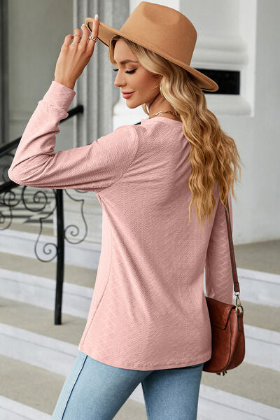 Notched Long Sleeve T-Shirt Women's T-Shirts - Tophatter Daily Deals