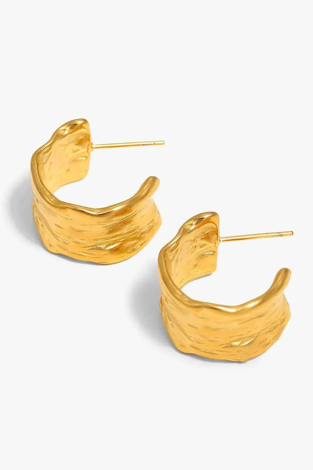 18K Gold-Plated Hammered C-Hoop Earrings Earrings - Tophatter Daily Deals