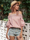 Lace Trim Off-Shoulder Bubble Sleeve Blouse Blouses - Tophatter Daily Deals