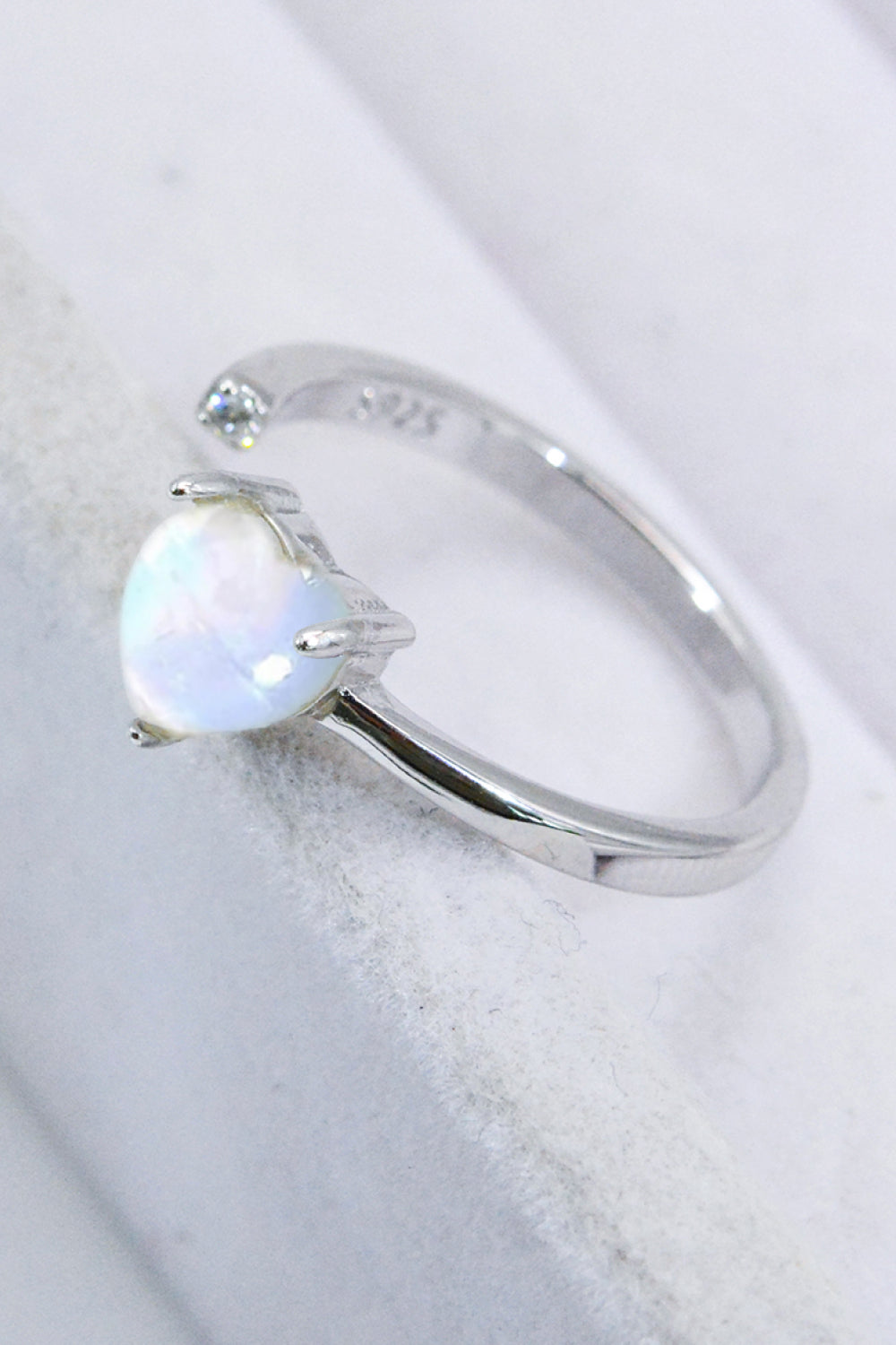 Inlaid Moonstone Heart Adjustable Open Ring Moonstone - Tophatter Daily Deals