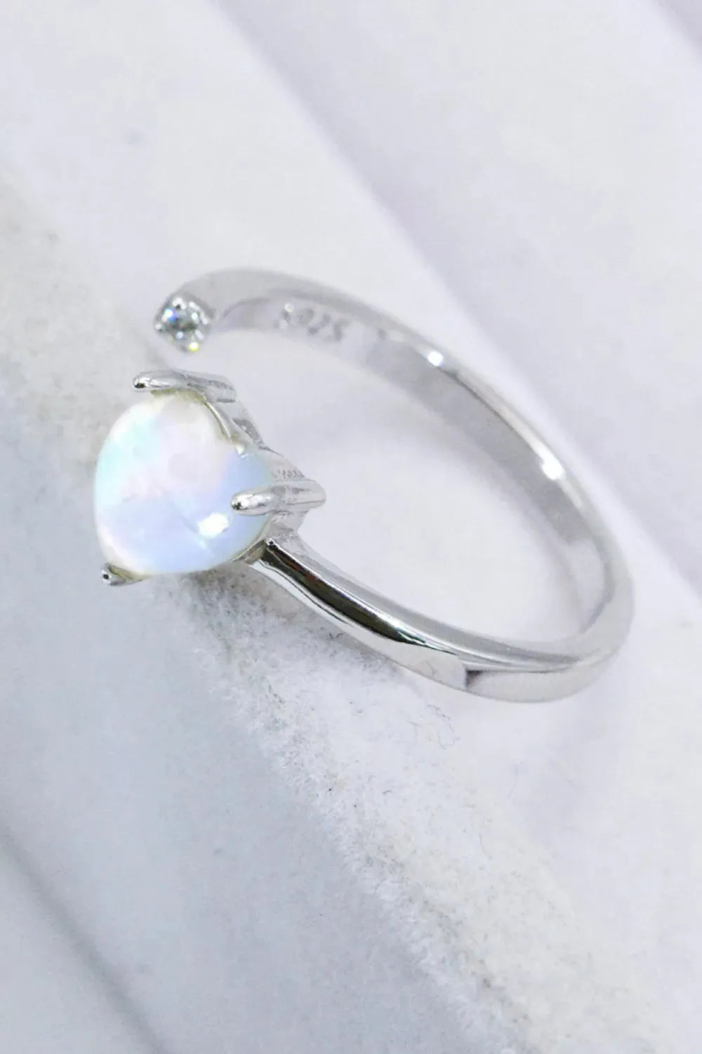 Inlaid Moonstone Heart Adjustable Open Ring Moonstone - Tophatter Daily Deals