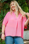 Plus Size Notched Neck Half Sleeve Blouse Pink Blouses - Tophatter Daily Deals