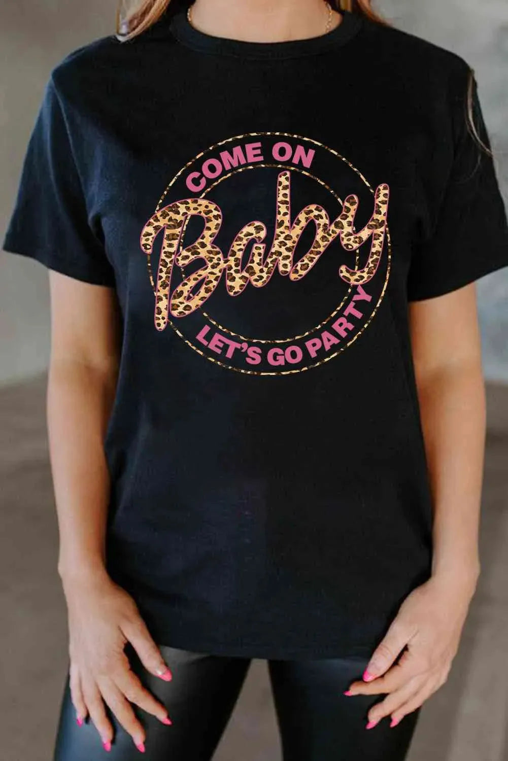 Graphic Short Sleeve Round Neck T-Shirt Black Women's T-Shirts - Tophatter Daily Deals