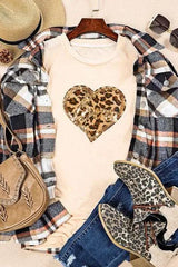 Heart Leopard Sequin Short Sleeve T-Shirt Women's T-Shirts - Tophatter Daily Deals