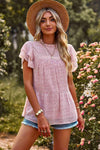 Round Neck Flutter Sleeve Peplum Blouse Blush Pink Blouses - Tophatter Daily Deals