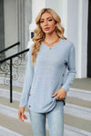 Round Neck Long Sleeve T-Shirt Misty Blue Women's T-Shirts - Tophatter Daily Deals