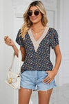 Floral V-Neck Short Sleeve T-Shirt Women's T-Shirts - Tophatter Daily Deals