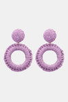 Round Shape Raffia Grass Dangle Earrings Lavender One Size Earrings - Tophatter Daily Deals