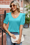 Round Neck Ruffle Trim Short Sleeve T-Shirt Women's T-Shirts - Tophatter Daily Deals