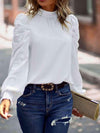 Tie-Back Puff Sleeve Mock Neck Blouse Blouses - Tophatter Daily Deals