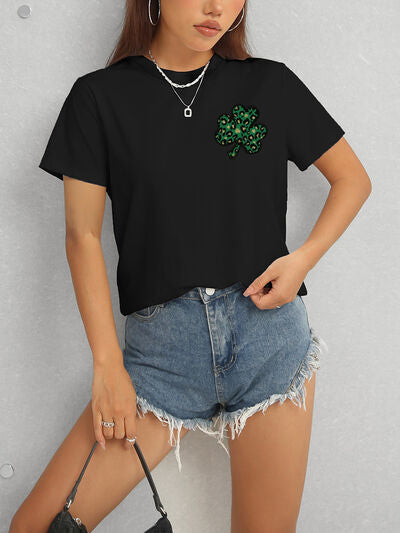 Lucky Clover Round Neck Short Sleeve T-Shirt Women's T-Shirts - Tophatter Daily Deals